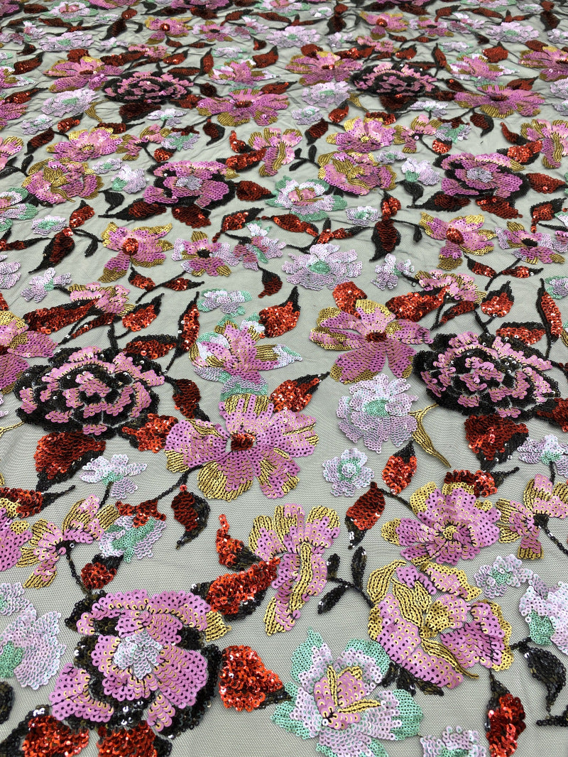 Botanical Laminated Sequin Embroidered Fabric — fabric photo 2