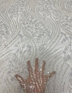 Wavy Bugle Bead & 3/4mm Sequin Embroidery Fabric — fabric photo 4