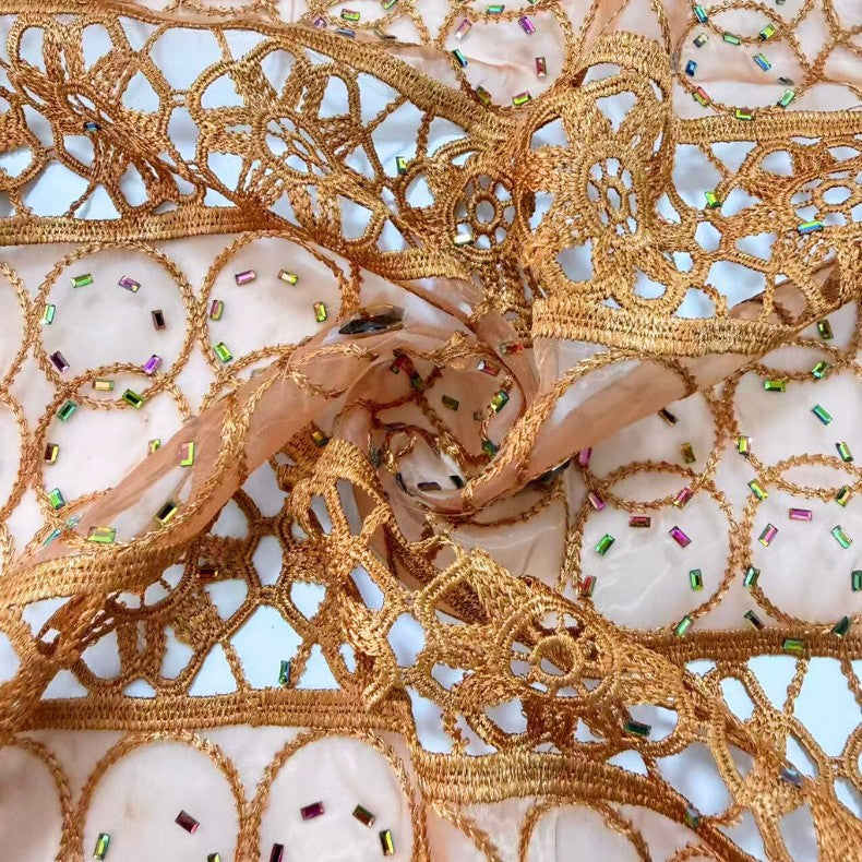 Soft Cutwork Chiffon Mesh with Rhinestone Embroidery – Per Yard — fabric photo 2