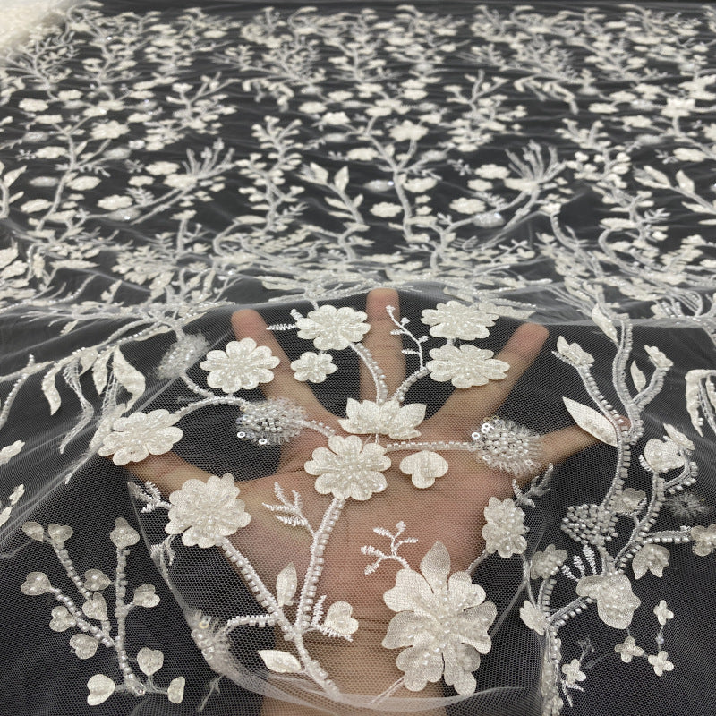 Botanical Sequin & Laser-Cut Embroidered Bridal Fabric – Design 58879 — fabric photo 2