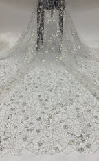 Geometric Bead & 3/7 mm Crystal Sequin Embroidered Fabric