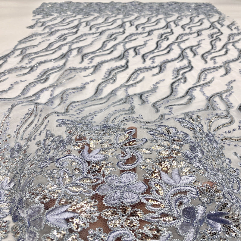 Symmetrical Sequin & Cordwork Embroidered Bridal Fabric — fabric photo 4