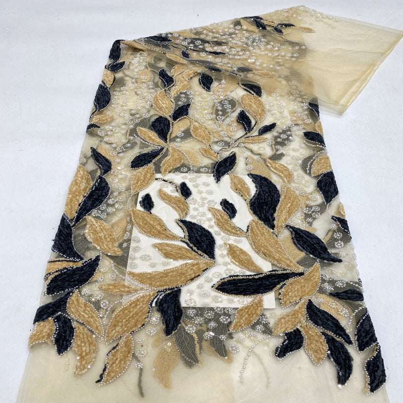 Two-Color Rope & Sequin Bead Embroidery Fabric — fabric photo 4
