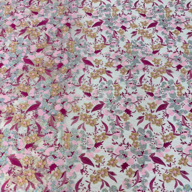Sequin & Bugle-Bead Embroidered Mesh Fabric