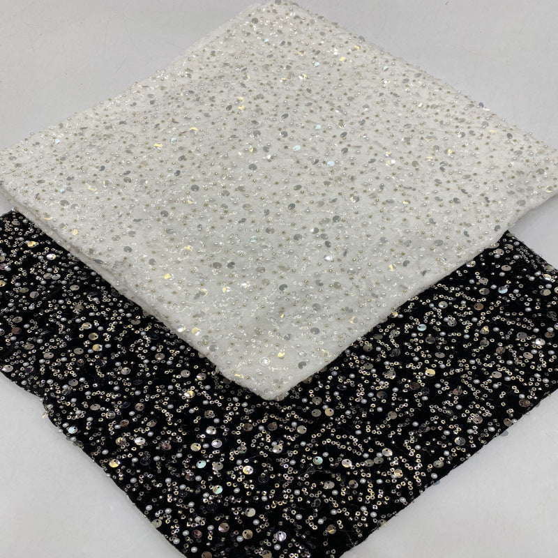 3/7 mm Sequin & Bubble-Bead Embroidered Velvet-Base Fabric — fabric photo 3