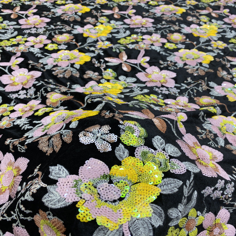 Ethnic-Style Velvet Colorful Sequin Fabric — fabric photo 3