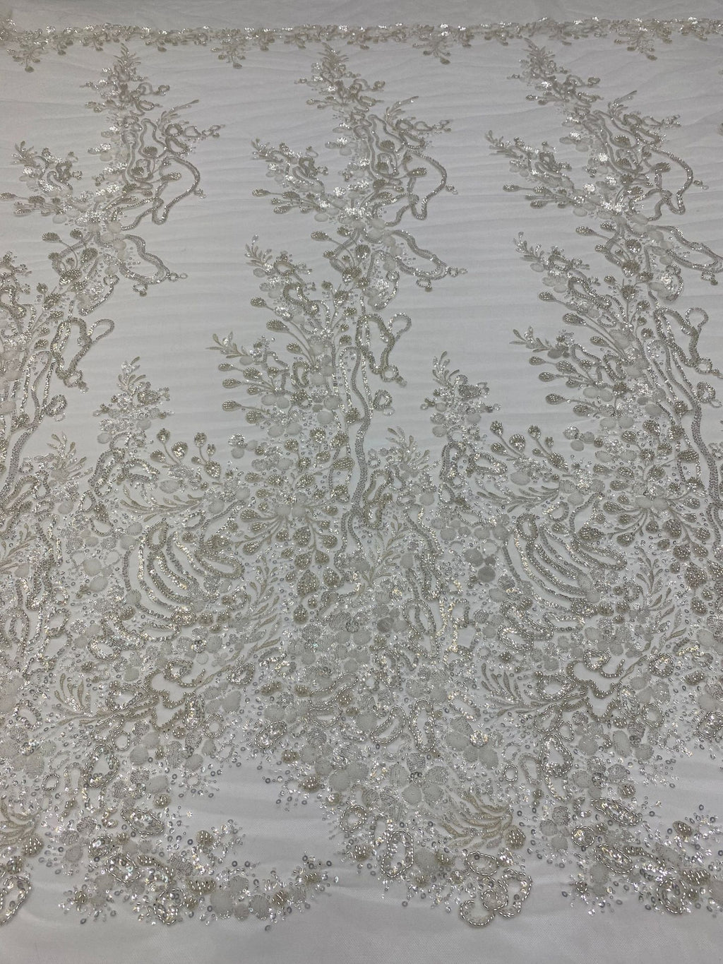 Silver Metallic Thread Beaded & Crystal Sequin Fabric — fabric photo 2