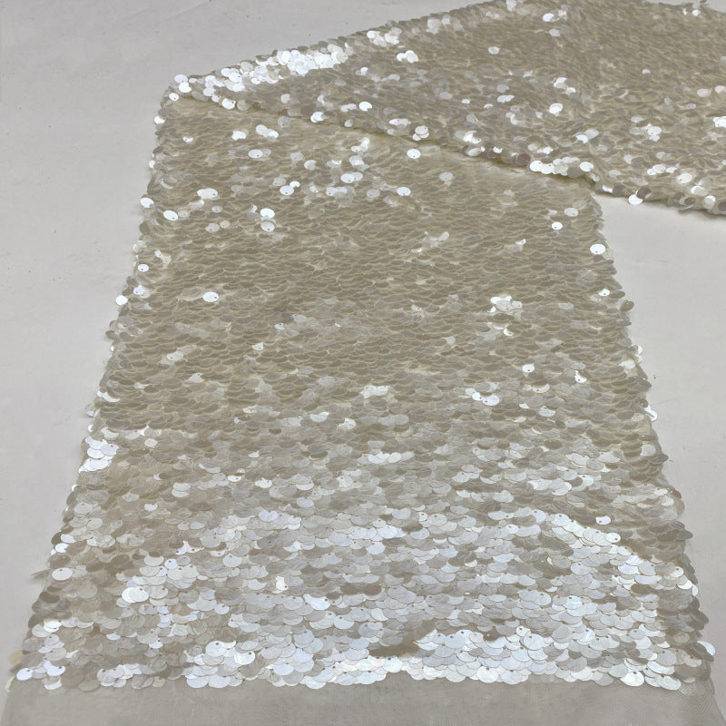 White Shell 9/12mm Sequin Stretch Mesh — fabric photo 3