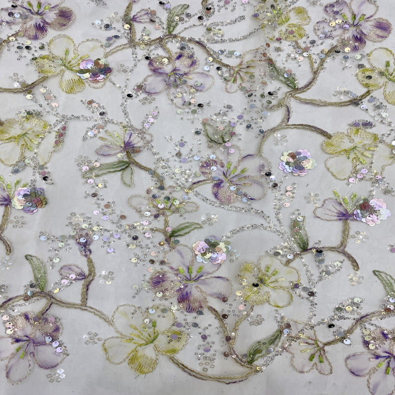 Sheer Base Rope Bead Sequin Embroidered Fabric — fabric photo 3