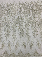 3D 2/4 mm Crystal-Look Sequin & Silver-Bead Embroidered Bridal Fabric — fabric photo 2