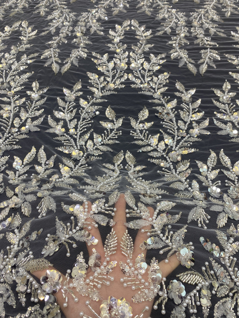 Heavy Bugle Foam Bead Crystal Sequin Fabric — fabric photo 2