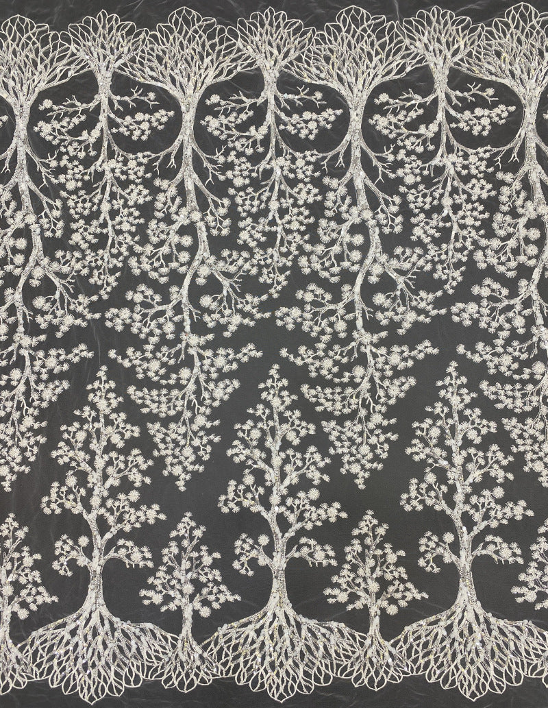 Botanical Sequin & Bugle-Bead Embroidered Bridal Fabric – Design 11647 — fabric photo 6