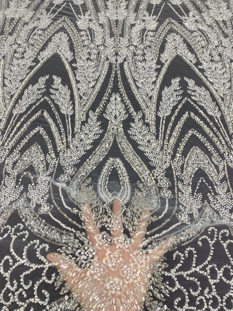Heavy 3/4 mm Sequin & Bugle-Bead Embroidered Bridal Fabric – Design 94207 — fabric photo 4