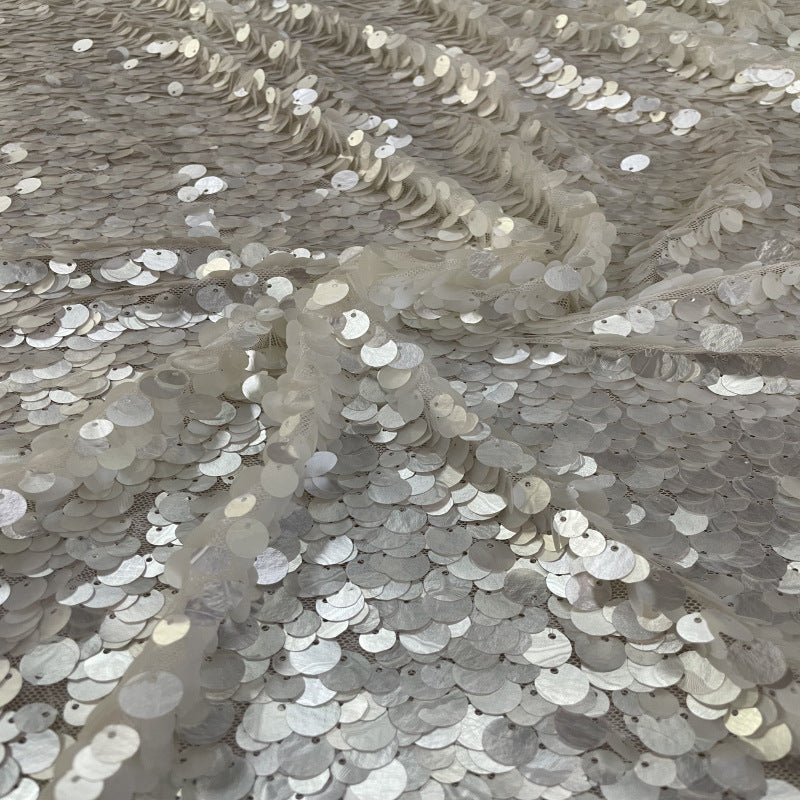 White Shell 9/12mm Sequin Stretch Mesh