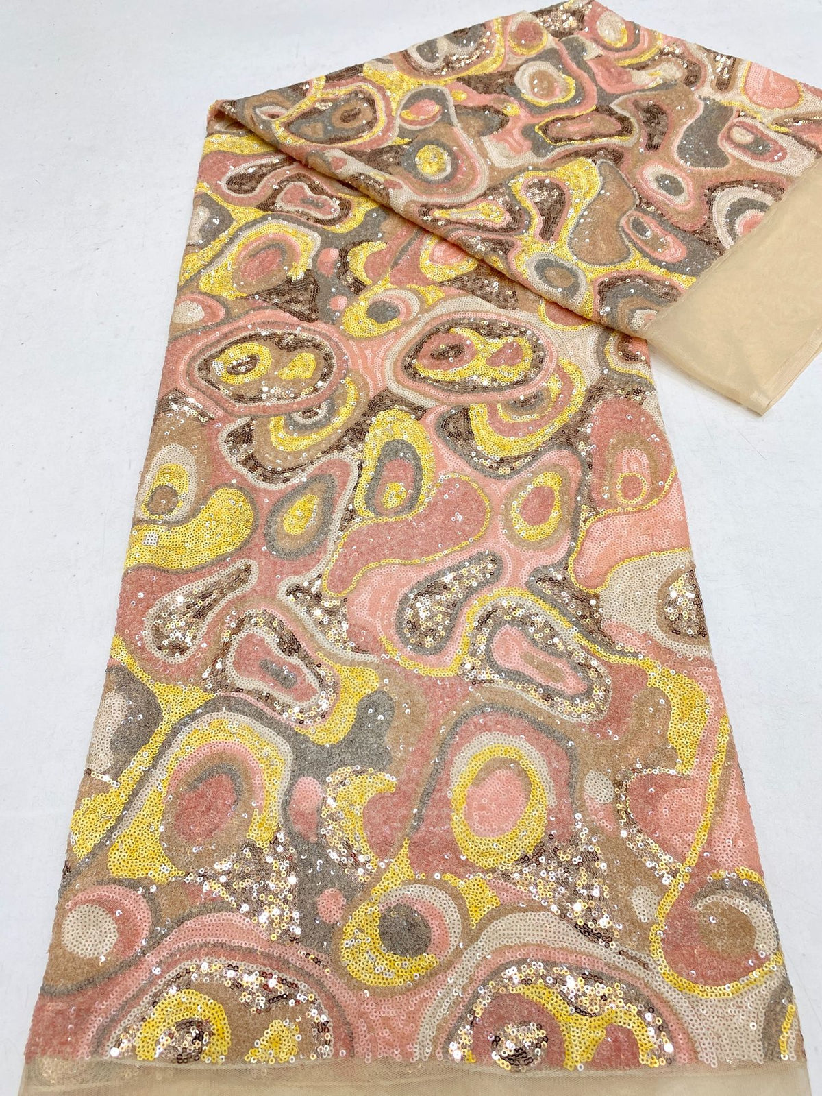 Warm-Color 3 mm Mixed Sequin Embroidered Fabric — fabric photo 6