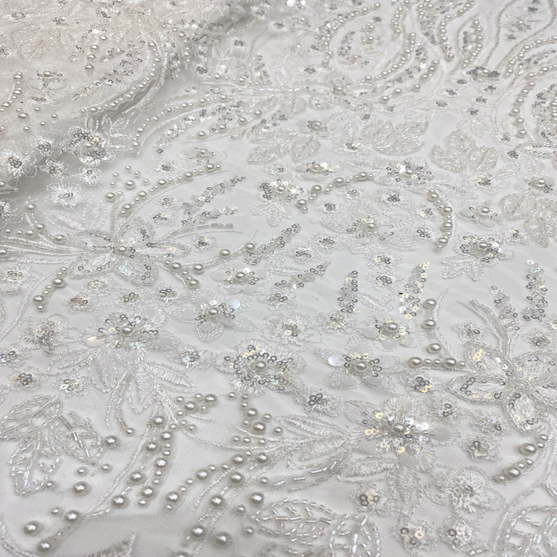Sequin & Bubble-Bead Embroidered Bridal Fabric – Design 82559 — fabric photo 5