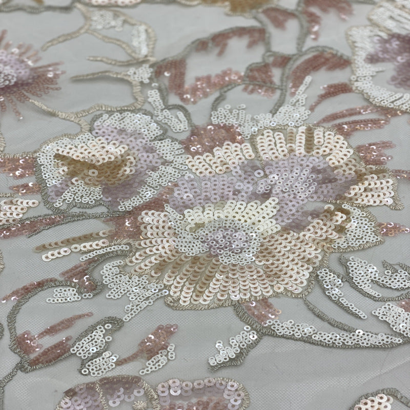 Multicolor 2/4/3/5 mm Sequin Embroidered Bridal Fabric — fabric photo 4