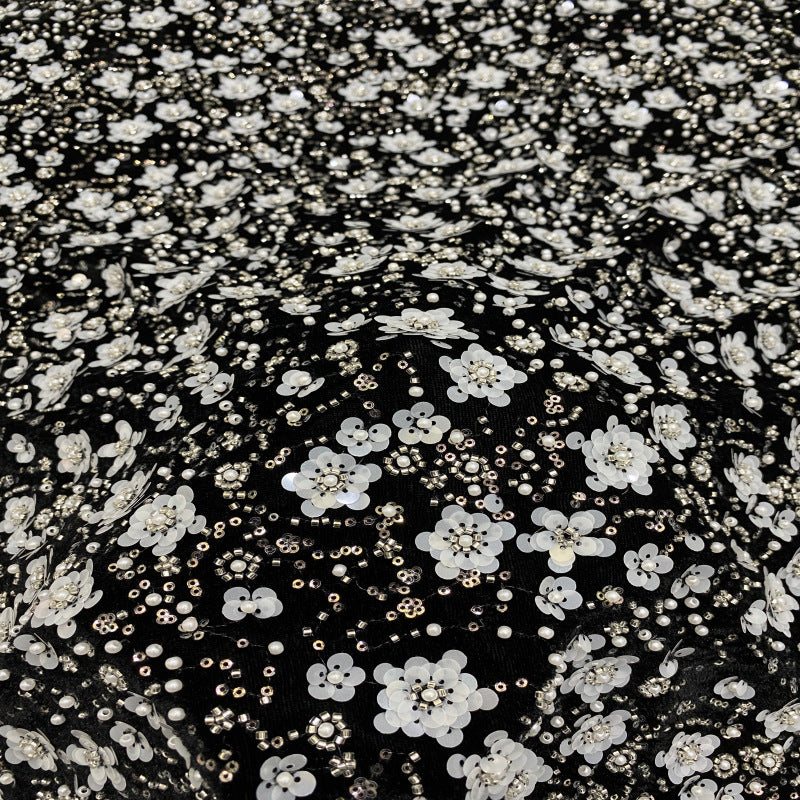 Black Base Plum Blossom Double Bead 3/7mm Sequin Fabric — fabric photo 3