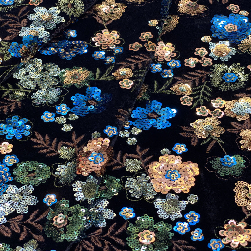 Velvet with Multicolor Sequin Embroidery — fabric photo 5