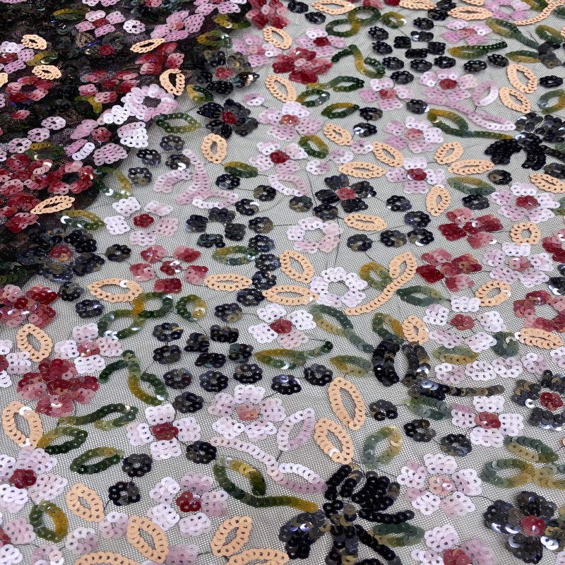 Multicolor Small Floral 5 mm Layered Sequin Embroidered Bridal Fabric — fabric photo 5