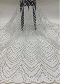 Wave 3/5 mm Crystal-Look Sequin & Silver-Bead Embroidered Bridal Fabric – Design 38527