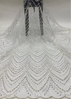 Wave 3/5 mm Crystal-Look Sequin & Silver-Bead Embroidered Bridal Fabric – Design 38527