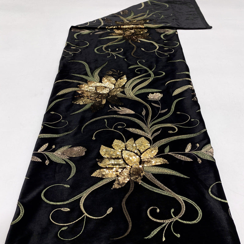 Velvet Botanical Embroidery with Colorful Sequins — fabric photo 2