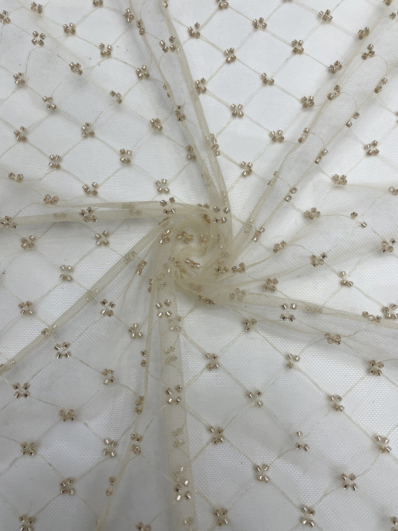 Checkered Bead Embroidered Lace Fabric — fabric photo 2