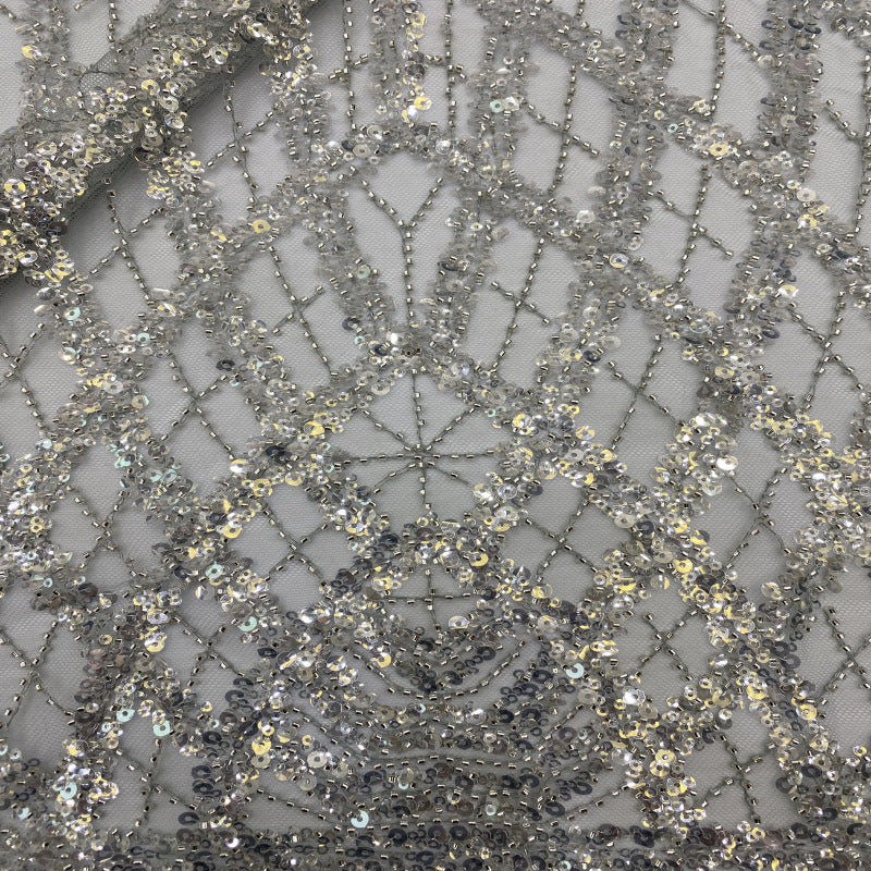Bead & Sequin Embroidered Mesh for Bridalwear — fabric photo 5
