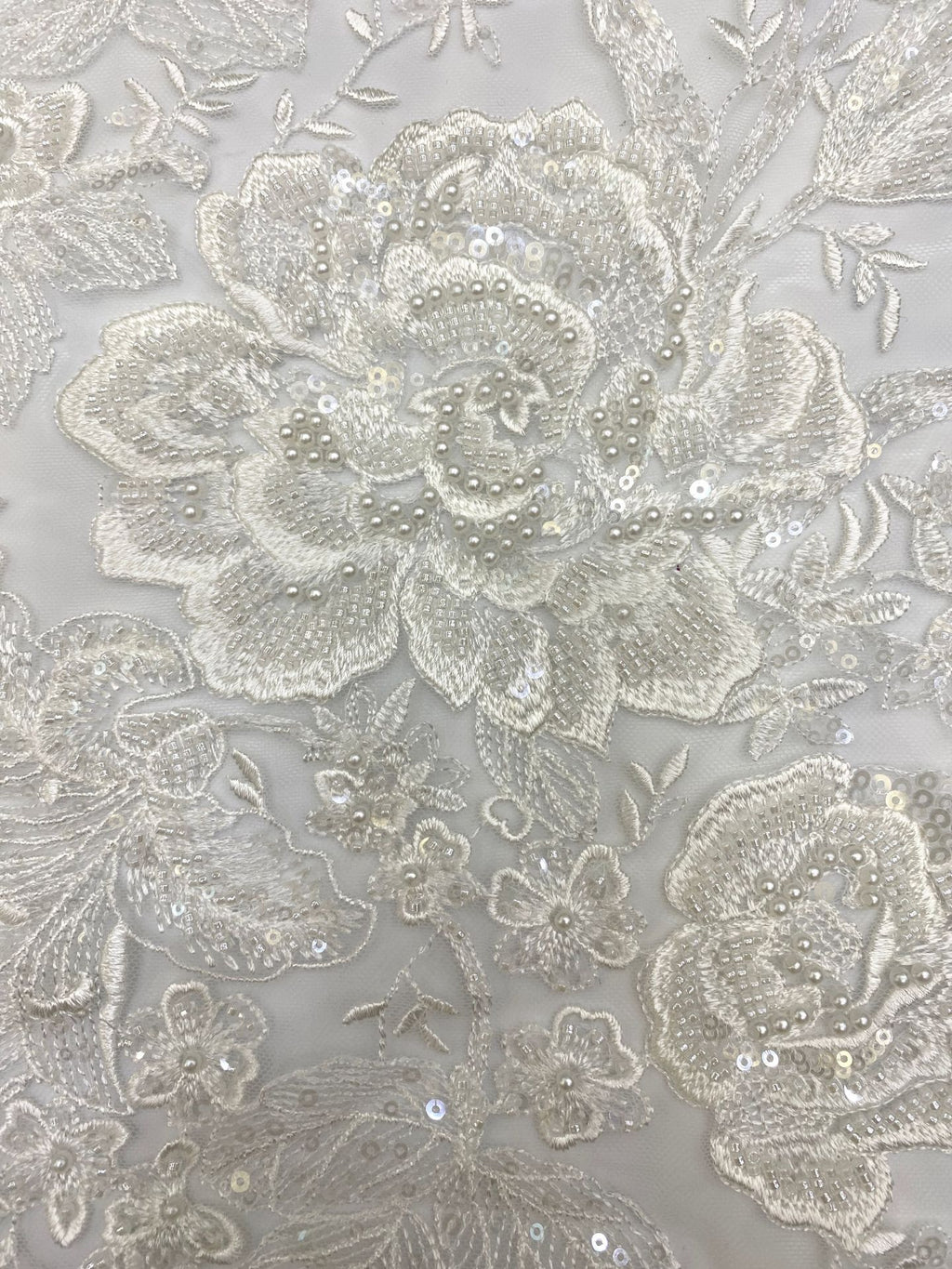 Silver Bead and Crystal Sequin Embroidery Fabric — fabric photo 5