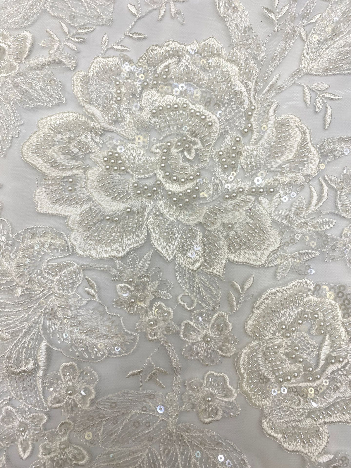 Silver Bead and Crystal Sequin Embroidery Fabric — fabric photo 5