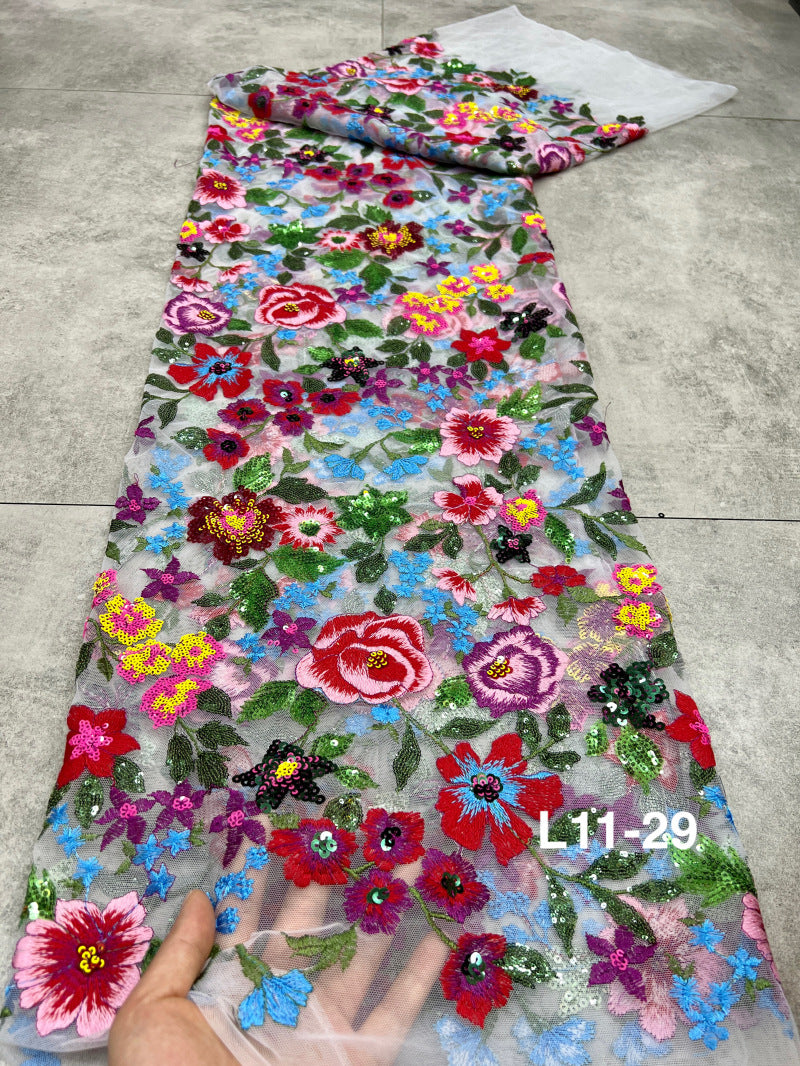 Multicolor Flat Embroidery & Sequin Fabric