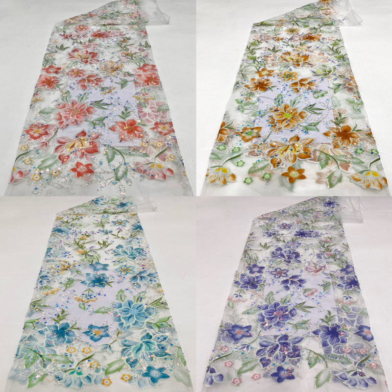 Botanical Sequin & Laser-Cut Embroidered Bridal Fabric – Design 17631