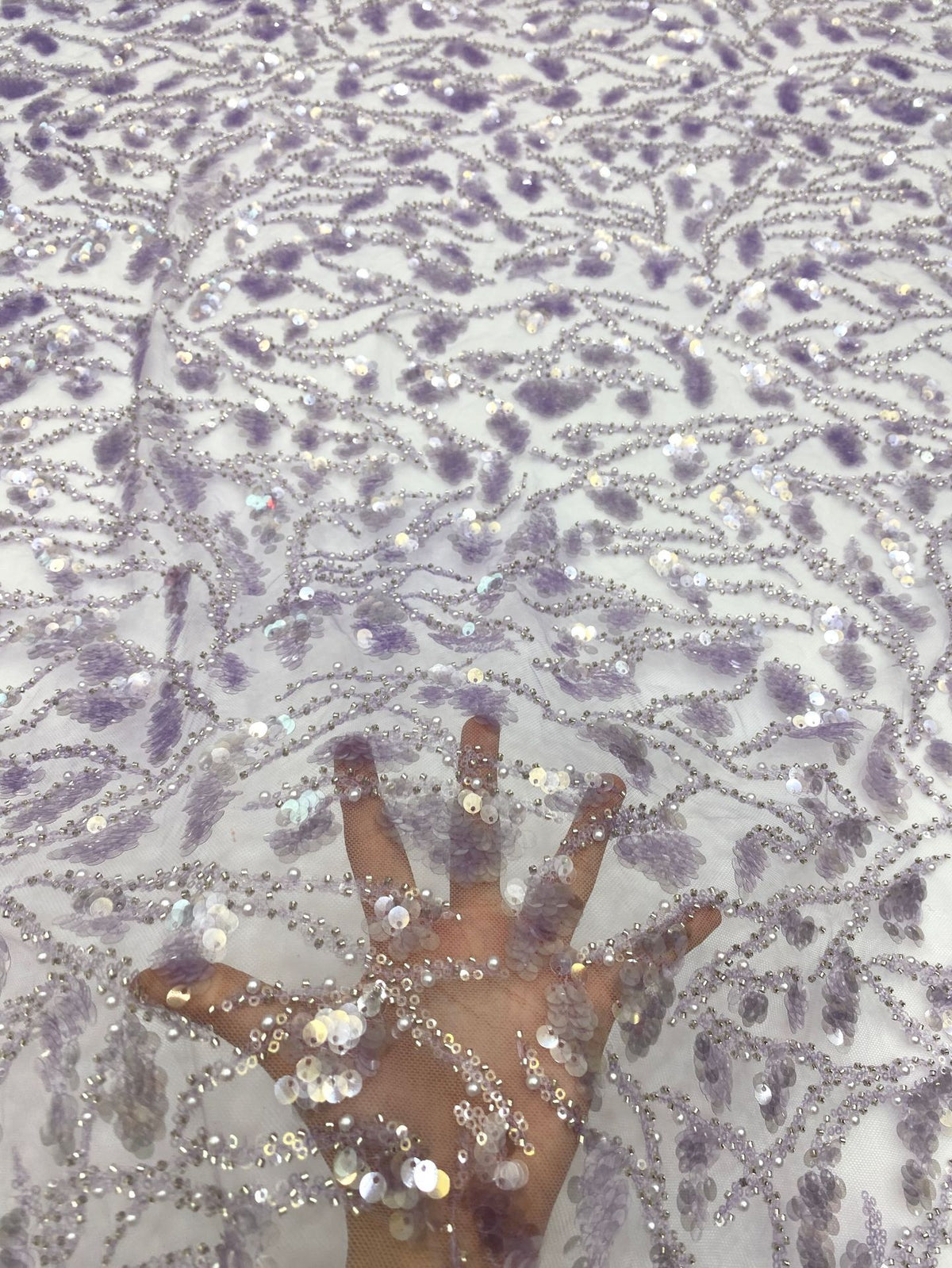 Foam Bead Fabric with Mixed-Size Sequin Embroidery — fabric photo 4