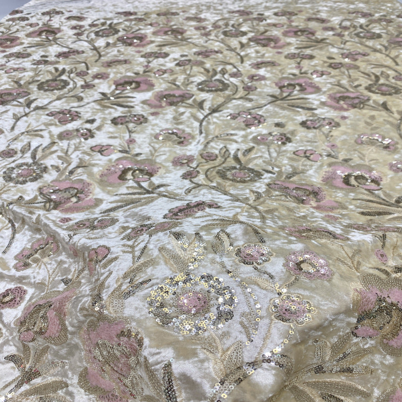 Velvet Base 3/5mm Sequin Embroidery Fabric — fabric photo 2
