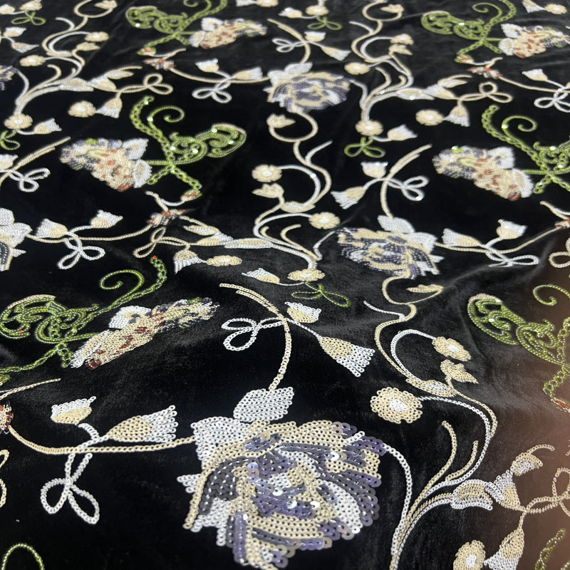 Multicolor 3/5 mm Sequin Embroidered Velvet-Base Fabric — fabric photo 3