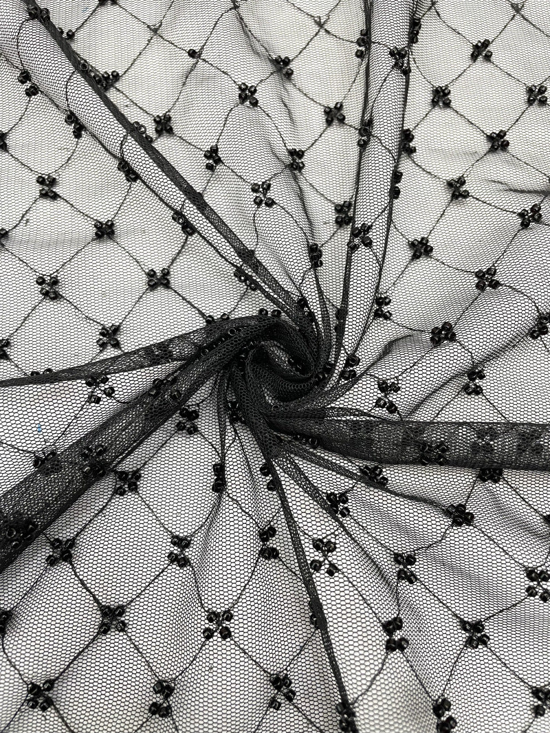 Checkered Bead Embroidered Lace Fabric — fabric photo 4