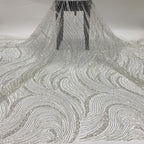 Wave 3/5 mm Crystal-Look Sequin & Silver-Bead Embroidered Bridal Fabric – Design 69183