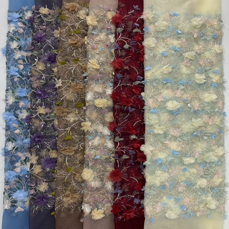 Hand-Sewn 3D Floral Bugle Bead and Sequin Fabric - 42622 — fabric photo 2