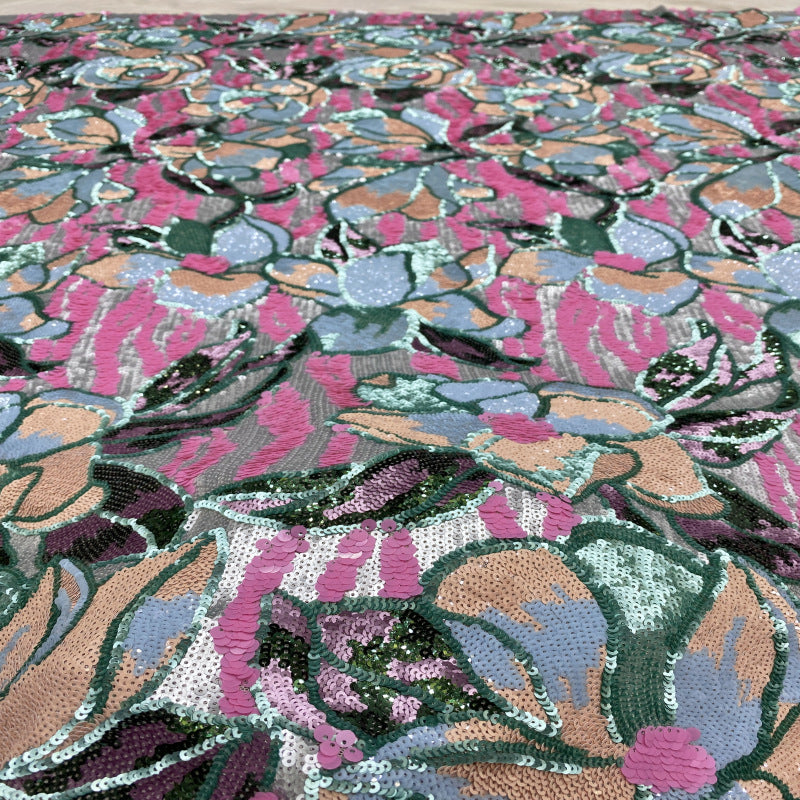 Large Floral Colorful Sequin Embroidery Fabric — fabric photo 3
