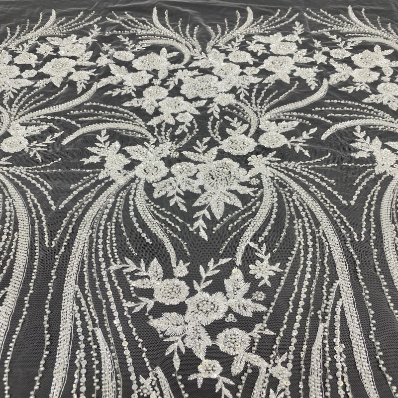 Sequin & Bugle-Bead Embroidered Bridal Fabric – Design 86687 — fabric photo 3