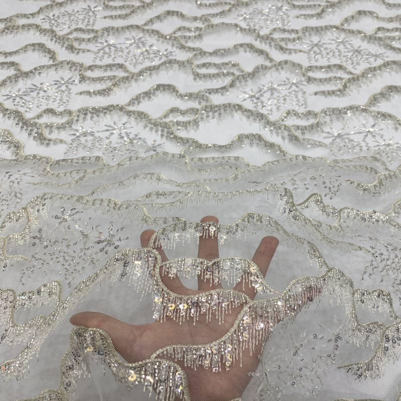 Sequin & Silver-Thread Embroidered Bridal Fabric – Design 02015 — fabric photo 3