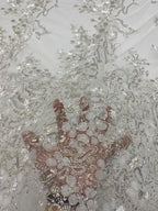 Silver Metallic Thread Beaded & Crystal Sequin Fabric — fabric photo 5