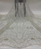 Large Floral Beaded Fabric with 3/4 mm Crystal Sequins