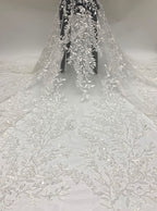 3D 3/7 mm Sequin & White-Core Bead Embroidered Bridal Fabric – Design 50591 — fabric photo 3
