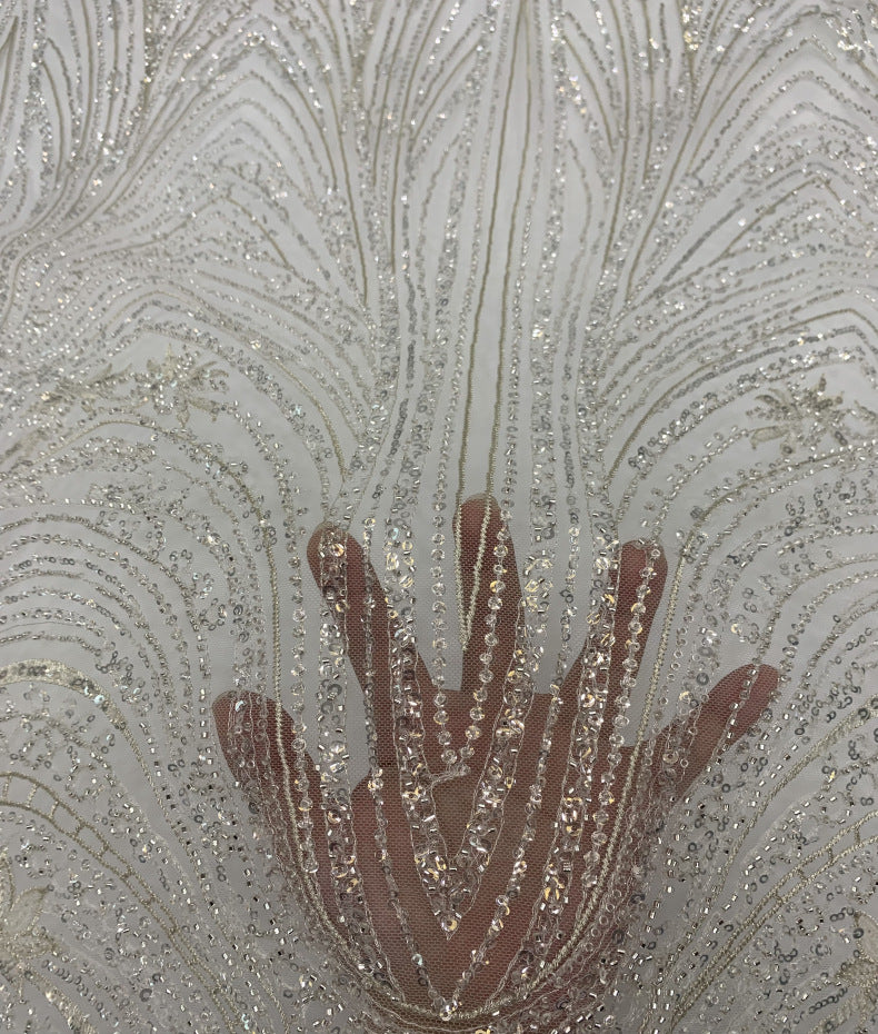 Large Floral Beaded Fabric with 3/4 mm Crystal Sequins — fabric photo 4