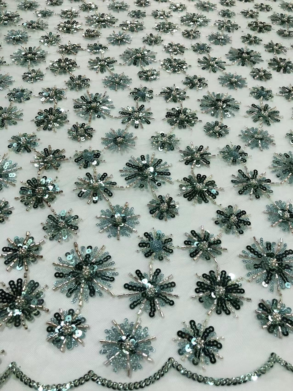 Tiny Floral Double-Bead & 3/5 mm Sequin Embroidery — fabric photo 3