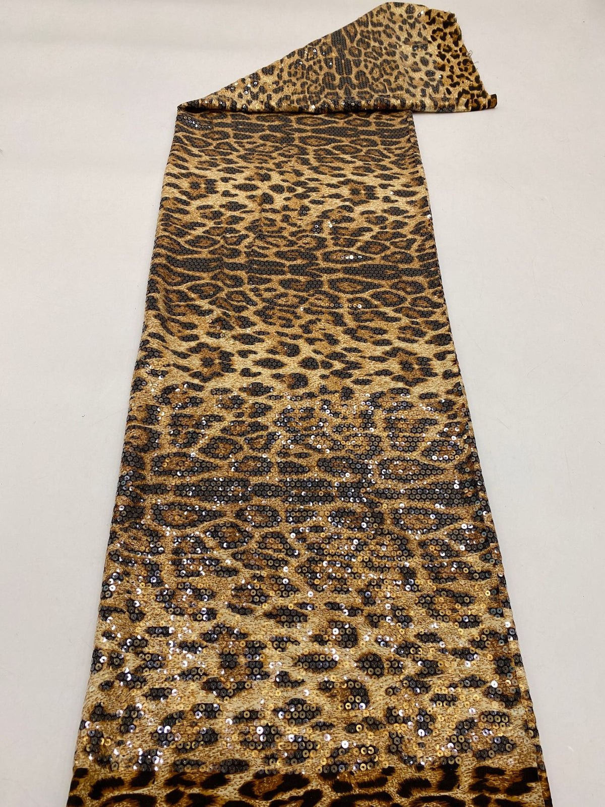 Leopard Print Fabric with 5mm Sequin Embroidery — fabric photo 6