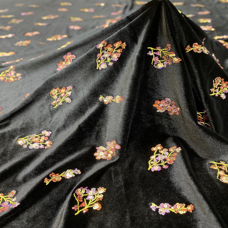 Velvet Floral Mixed-Size Sequin Embroidery Fabric — fabric photo 3