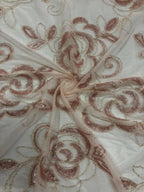 Blush Pink 3D Floral Bead & 3/5 mm Sequin Fabric — fabric photo 6